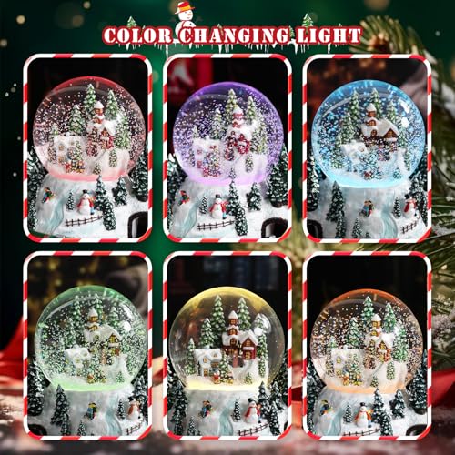 Christmas Snow Globe with Rotating Train and Color Changing Lights - Snow Scene Music Box - Christmas Village Scene - Gift for Kids and Adults