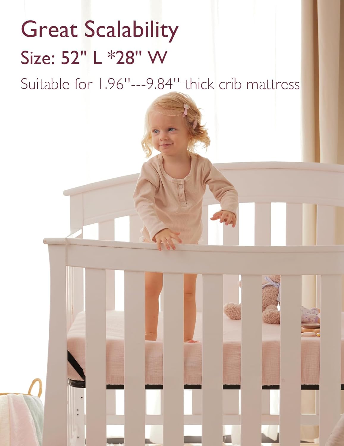 Momcozy Fitted Crib Sheets - Soft Breathable Natural Cotton, 2 Pack, 52"x28", Beige & Blush