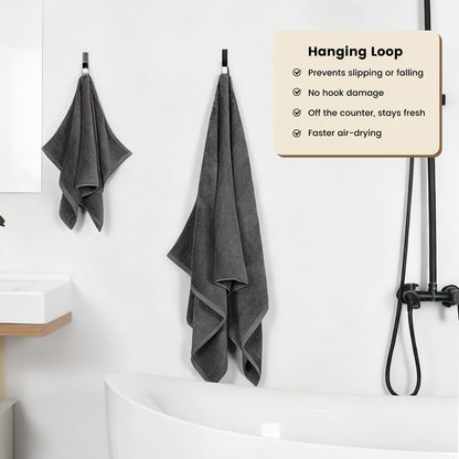 SEMAXE 4 Piece Grey Bath Towel Set for Bathroom, 100% Cotton Bath Towels with Hanging Loop, 55 x 27 Inch, Soft Absorbent & Quick Dry, for Home
