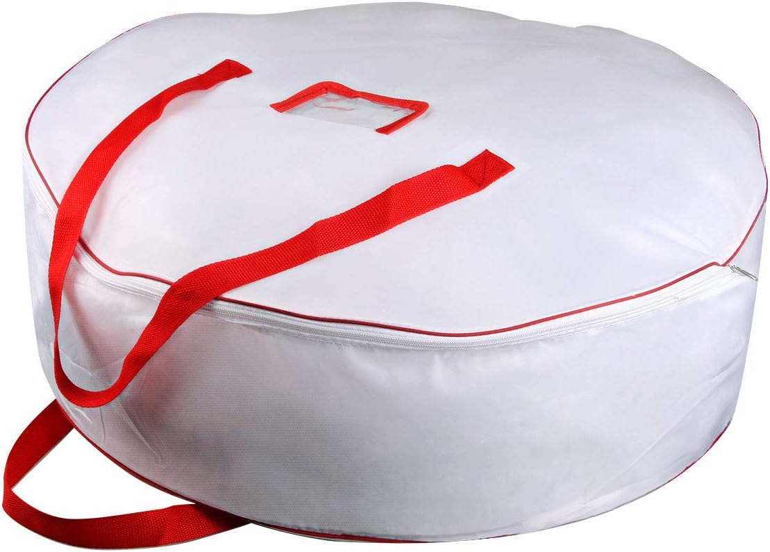 TQS 30" Christmas Garland Storage Bag - Heavy-Duty Wreath Container with Reinforced Handles - White