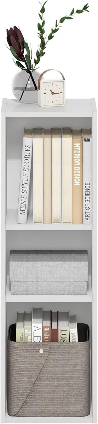 Furinno Fulda 3-Tier Narrow Bookshelf - Stylish White Bookcase for Living Room & Home Office | 10-Inch Width