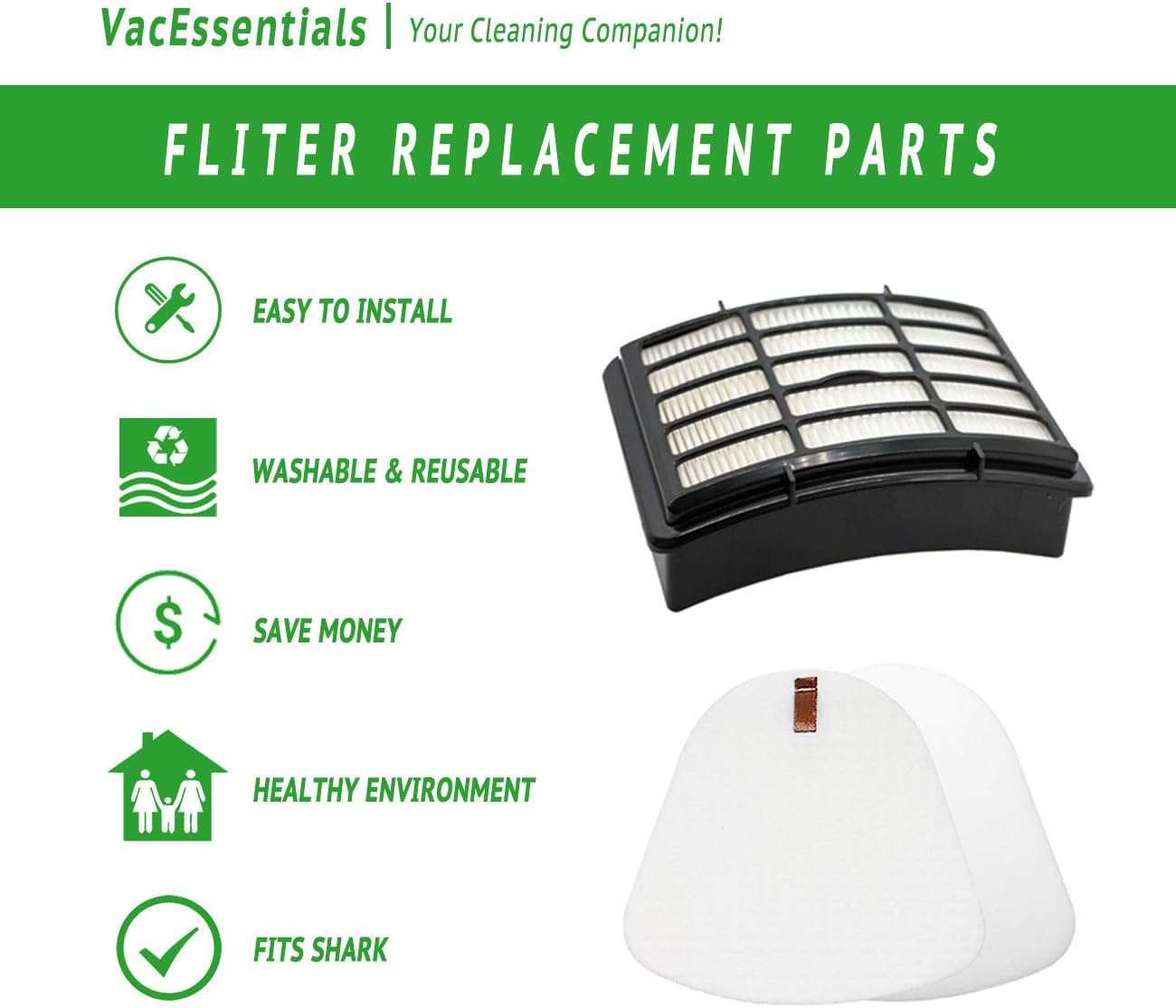 Shark Filter Replacement Parts - HEPA & Foam Filters for Navigator Lift-Away Vacuums | 2 HEPA + 4 Foam & Felt Filters