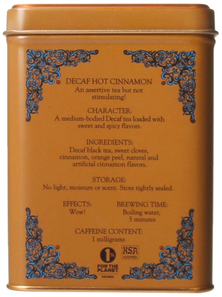 Harney & Son's Decaf Hot Cinnamon Tea Tin 20 Sachets (1.4 oz ea, Two Pack) - Decaffeinated Black Tea Blended with Cinnamon, Orange, and Sweet Cloves - 2 Pack 20ct Sachet Tins (40 Sachets)