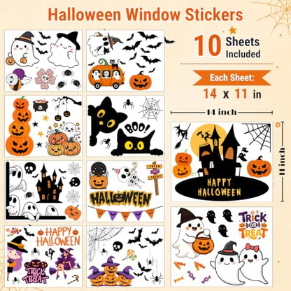 Halloween Window Stickers Set - Ghost Pumpkins Bats for Glass Doors & Windows