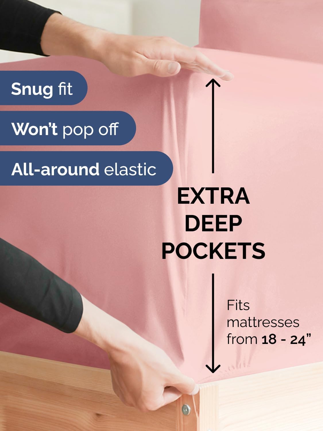 Skiennix Extra Deep Twin Sheet Set | 4-Piece Breathable Cooling Bedding - Soft, Wrinkle-Free Baby Pink