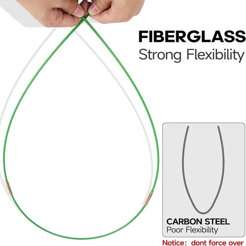 FTIHTRY 22FT Fiberglass Electrical Wire Pulling Rods - Complete Kit with 8 Attachments & Fish Tape