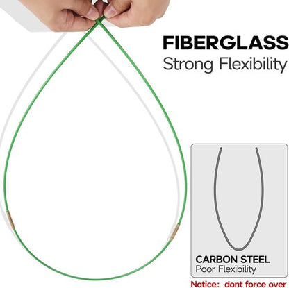 FTIHTRY 22FT Fiberglass Electrical Wire Pulling Rods - Complete Kit with 8 Attachments & Fish Tape