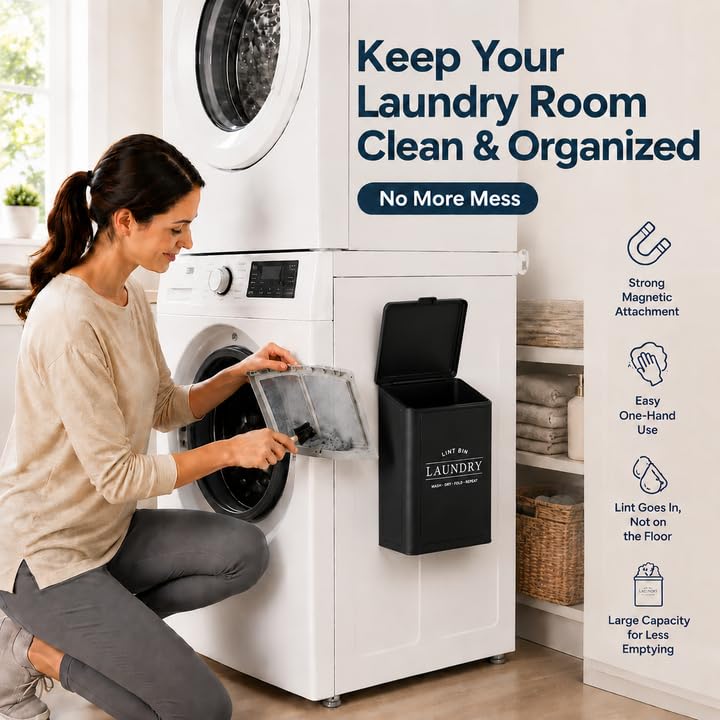 Lint Bin for Laundry Room Black - Dryer Lint Catcher with Mounting Options