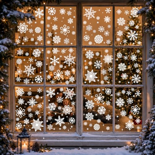 460PCS Snowflake Window Clings for Christmas Winter Decor - Reusable & Easy to Apply