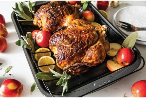 Goodcook Everyday Nonstick Roast Pan - Metal Utensil-Safe & Easy Clean | 11.5x15.5-Inch, Silver