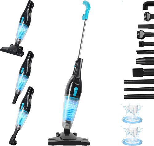 Intercleaner Corded Vacuum Cleaner - 15KPa Powerful Suction, 12-in-1 Lightweight Bagless Stick | Ultra Quiet for Hardwood Floors & Pet Hair