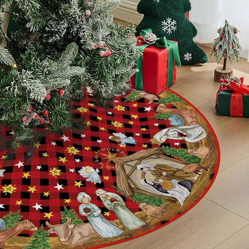 Nativity Holy Night Christmas Tree Skirt 36 Inch - Traditional Holiday Decor