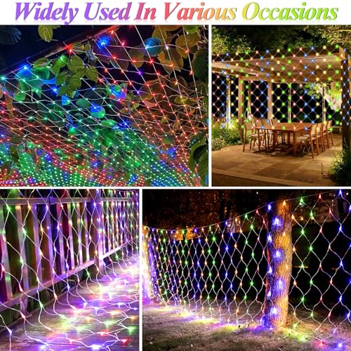 Multicolor 510 LED Christmas Net Lights 28ft x 5ft Waterproof Mesh Lights, 8 Modes, Connectable, Clear Wire