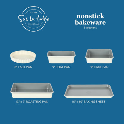 Sur La Table Carbon Steel Baking Pans Set - Premium Non-Stick, PFOA Free, Grey with Linen White Exterior