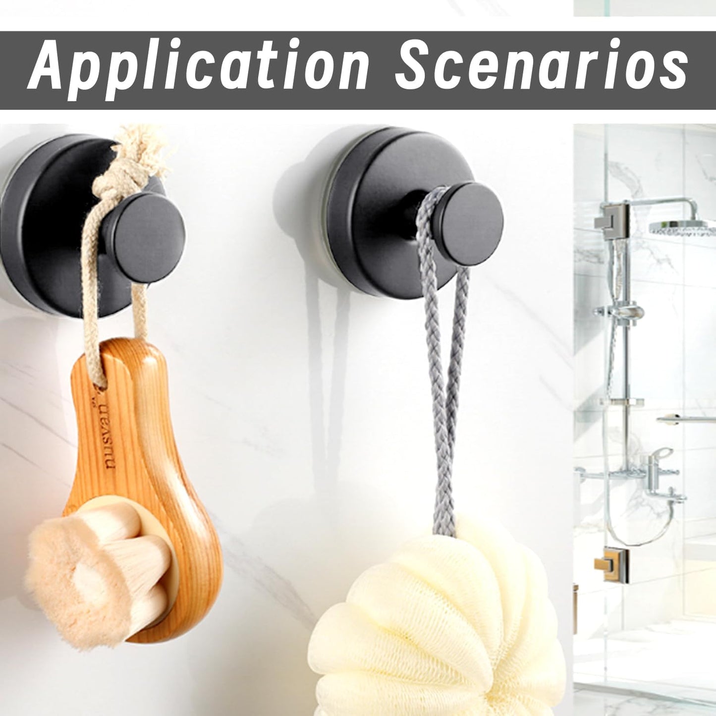 Benvo Suction Cup Hooks - No Drill Stainless Steel Hanging Hooks for Bathroom & Kitchen | 4 Pack, Grey
