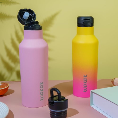 BJPKPK Insulated Water Bottle - 25oz Stainless Steel Flask With Straw & Carry Handle | Rainbow