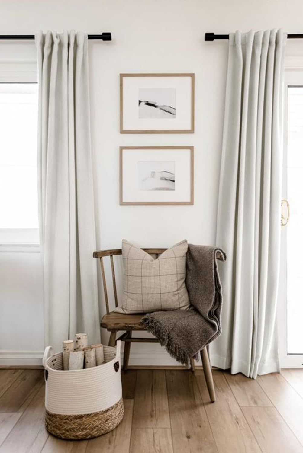 Skiennix 100% Blackout Linen Curtains - Thermal Insulated Drapes for Bedroom | 50" W x 80" L, Beige