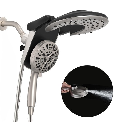 Rain Shower Head with Handheld: Foldable High Pressure Shower Heads with Handheld Spray Combo, 9 Spray Settings/Modes Hand Held Showerhead Dual Rainfall Shower Head Built-in Magnetic Docking and Jets