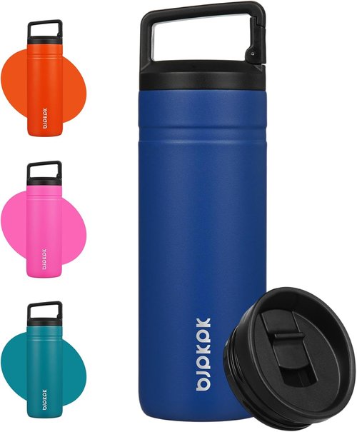 BJPKPK Insulated Water Bottle - 20 oz Double Wall Stainless Steel Tumbler with 2 Lids | Sapphire Blue