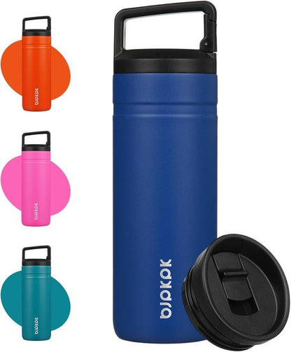 BJPKPK Insulated Water Bottle - 20 oz Double Wall Stainless Steel Tumbler with 2 Lids | Sapphire Blue