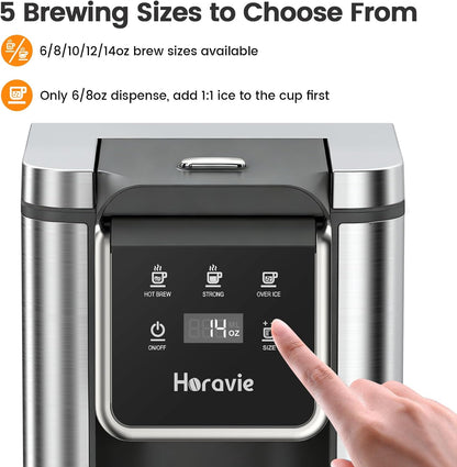 Single Serve Coffee Maker - K-Cup Pod & Grounds | Hot & Iced Coffee, 50oz Tank, Stainless Steel, Grey