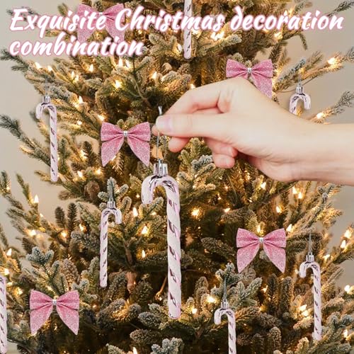 Pink Glitter Candy Cane Christmas Decorations - 12 Pcs Holiday Tree Ornaments