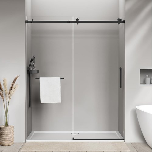Frameless Glass Shower Door - 5/16'' Sliding Bathroom Door | 56-60 in. W, 75 in. H, Matte Black