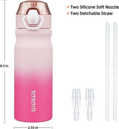BJPKPK 18oz Insulated Water Bottle - BPA-Free Stainless Steel Thermal Flask with Straw | Cherry Blossom