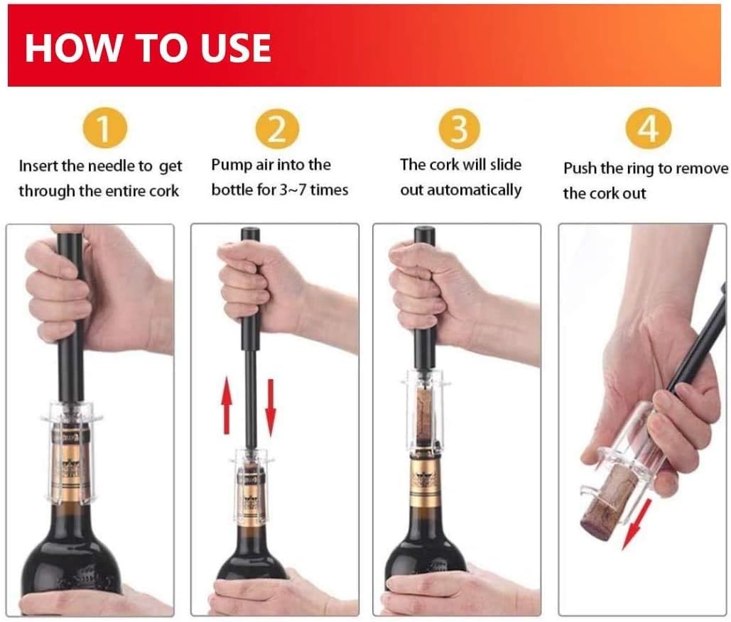Wine Air Pressure Pump Bottle Opener Set With Foil Cutter,Simple Wine Pump Cork Remover Corkscrew,Efficient Corkscrew Bottle Opener,Easy Screw Out Tool,Great For Wine Lovers,Perfect Wine Gift.