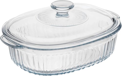 1.9 QT Oval Glass Casserole Dish by [Brand Name] - Clear Borosilicate Glass, Oven & Fridge Safe, Easy-to-Clean