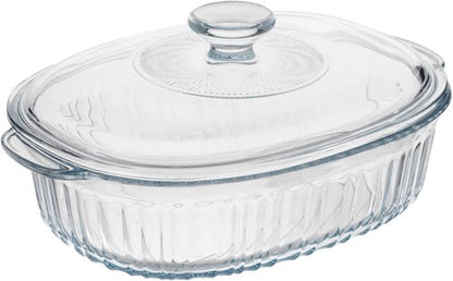 1.9 QT Oval Glass Casserole Dish by [Brand Name] - Clear Borosilicate Glass, Oven & Fridge Safe, Easy-to-Clean
