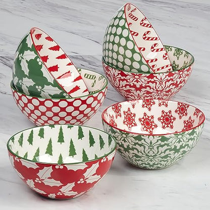 Holiday Serving Bowls Set of 6, 4.75 x 2.25 Inch Porcelain Christmas Tableware