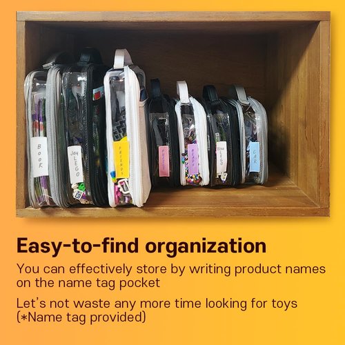 Holay PVC Zippered Blocks Set - 4 Pack Toy & Clay Storage Organizer Case | Large White with Name Tag & Manual Pocket
