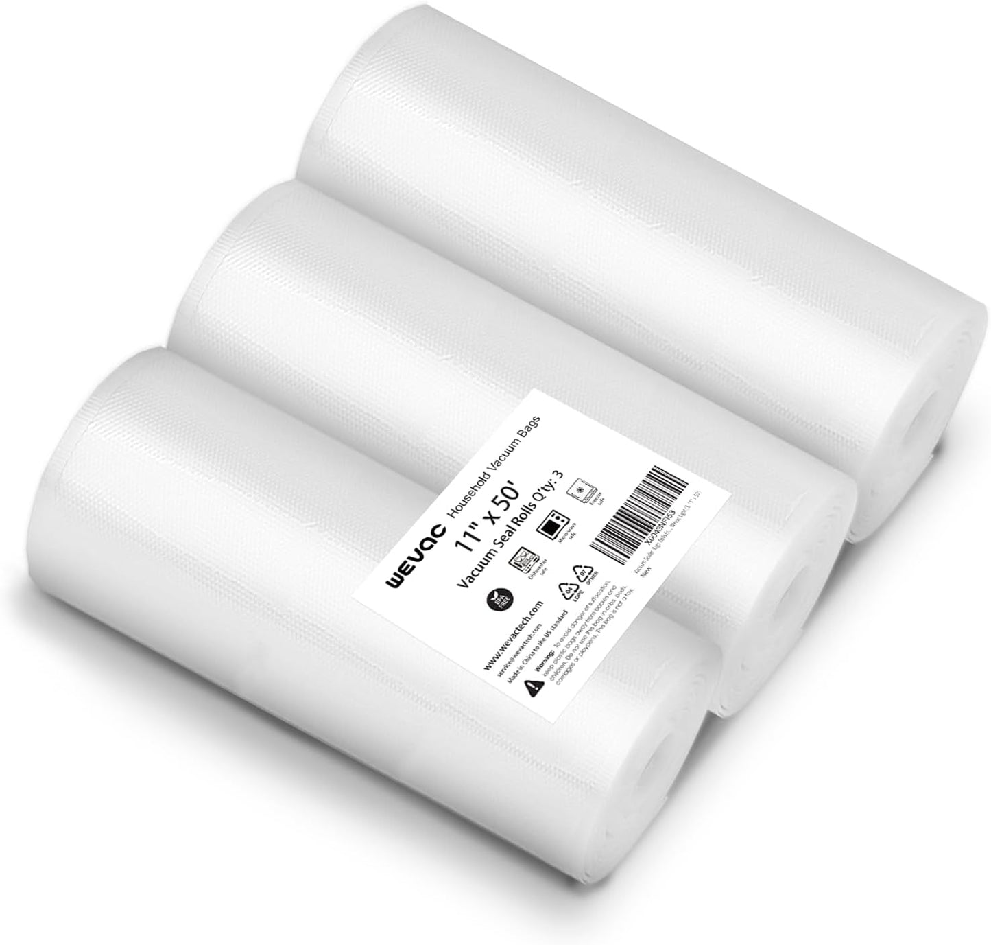 Wevac Lite Vacuum Sealer Rolls - 11" x 50' | 3-Pack for Food Storage, Sous Vide & Meal Prep