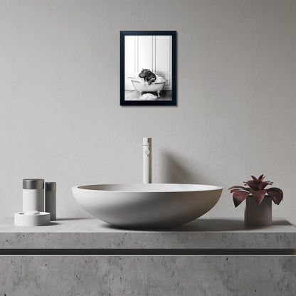 Skiennix Framed Bathroom Decor - Cute Black and White Hippo in Bathtub Canvas Print | Wall Art for Home