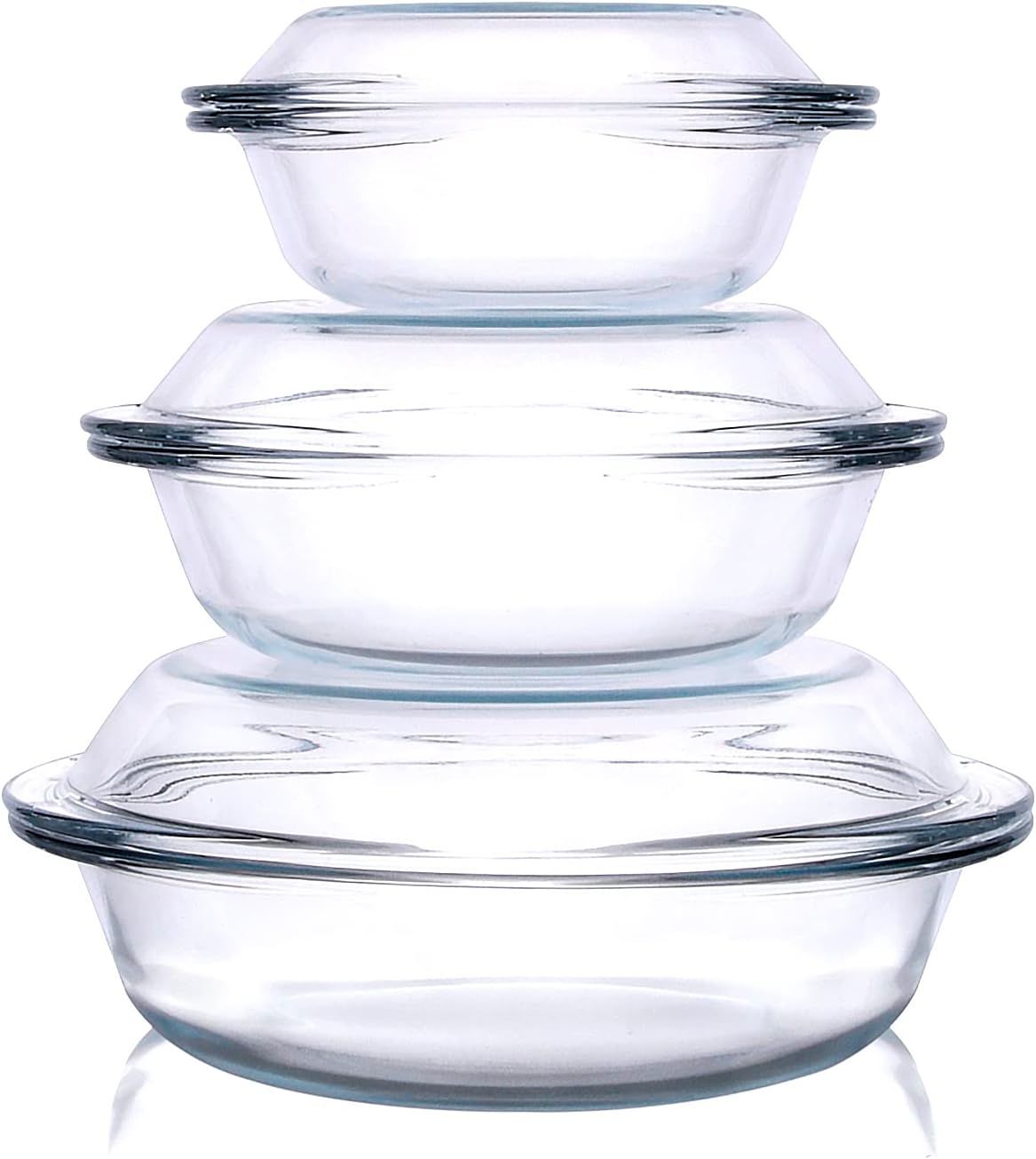 Regine Switzerland Round Glass Casserole Dishes Set - Nesting Baking Dish with Lids | Oven, Freezer & Dishwasher Safe - 0.5QT, 1QT, 1.8QT
