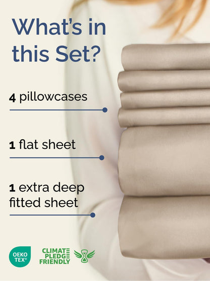 Skiennix Extra Deep King Sheet Set - 6-Piece Breathable Cooling Bedding - Luxurious Soft Wheat Color