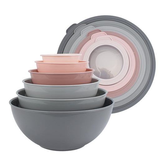 COOK WITH COLOR Mixing Bowls with TPR Lids - 12 Piece Plastic Nesting Bowls Set includes 6 Prep Bowls and 6 Lids, Microwave Safe Mixing Bowl Set (Pink Ombre)