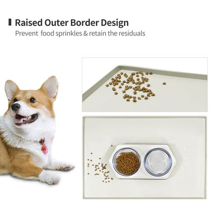 EIOKIT Dog Food Mat,Silicone Waterproof Food Tray,Non Slip Pet Bowl Mats Placemat,0.8" Raised Edge,Suitable for Most Small and Medium Sized Pets,28" x 18"