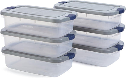 Rubbermaid Roughneck 31 Qt Clear Storage Containers - Pack of 6 with Snap-Fit Grey Lids | Sturdy & Stackable