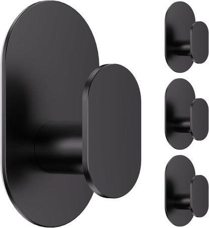 Aikzik Adhesive Towel Hooks - 4 Pack Heavy Duty 26LB Wall Hooks for Bathroom & Shower | Matte Black Stainless Steel