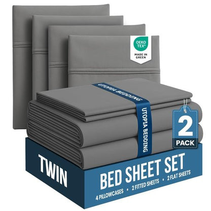 Utopia Bedding Twin Bed Sheets Set - Pack of 2 Sheet Sets - Perfect for Spa, Hotel, & Guest Bedroom - Brushed Microfiber - Shrinkage and Fade Resistant - Easy Care (Grey)