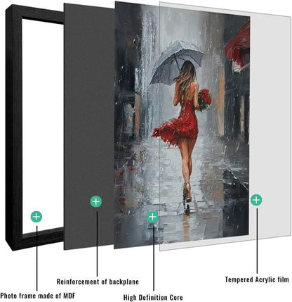 JIMUJIA 3-Piece Canvas Art - Abstract Yellow & Red Umbrella City Scene | Framed Wall Decor 16x24 Inch