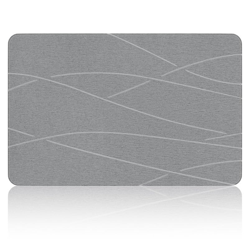 SpaceAid Stone Bath Mat - Gray Line, 23.6 x 15.4 Inches, Quick Dry, Non-Slip
