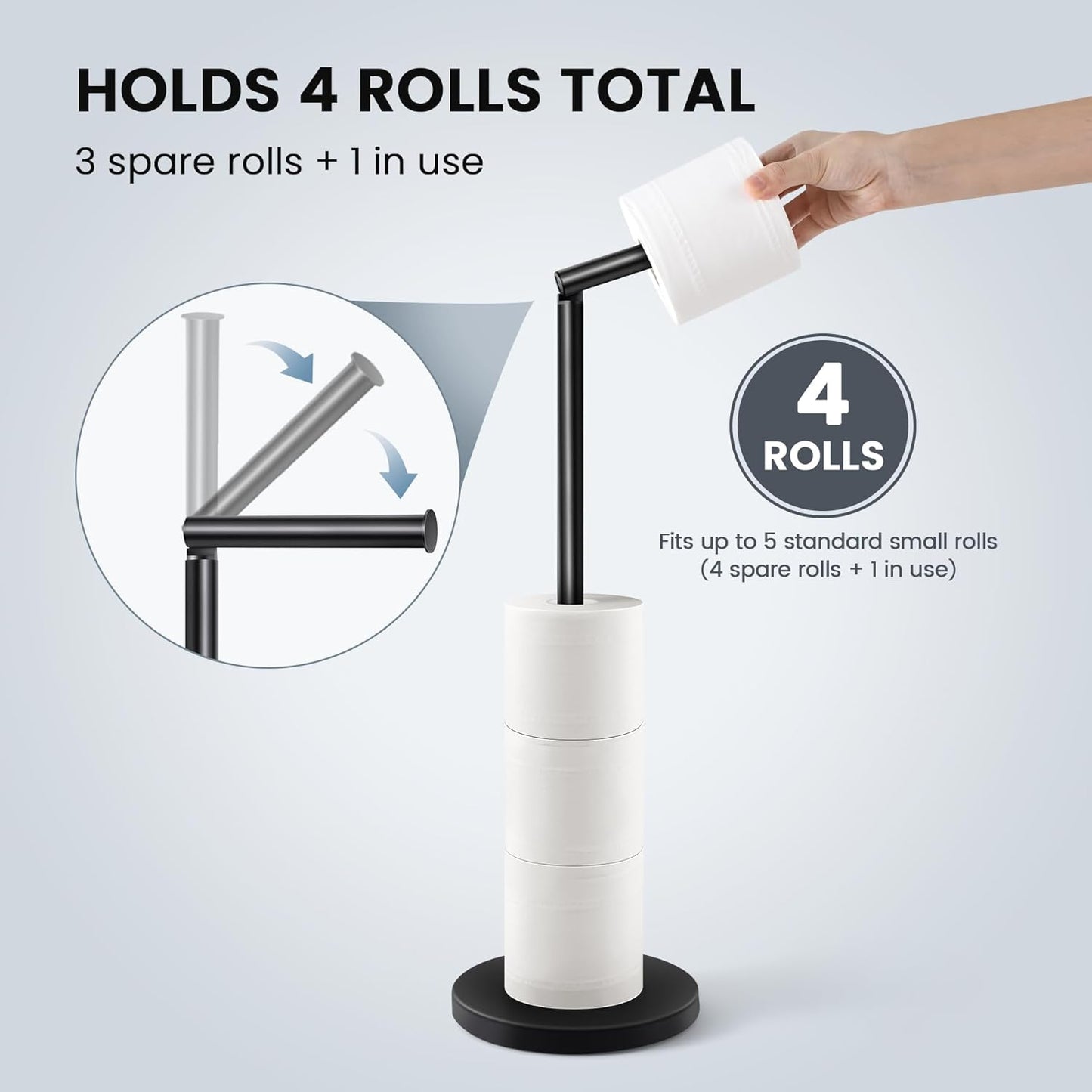 Cesun Toilet Paper Holder - Free Standing Black Stainless Steel Design with Heavy Weighted Base | Non-Slip