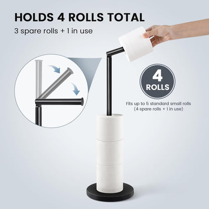 Cesun Toilet Paper Holder - Free Standing Black Stainless Steel Design with Heavy Weighted Base | Non-Slip