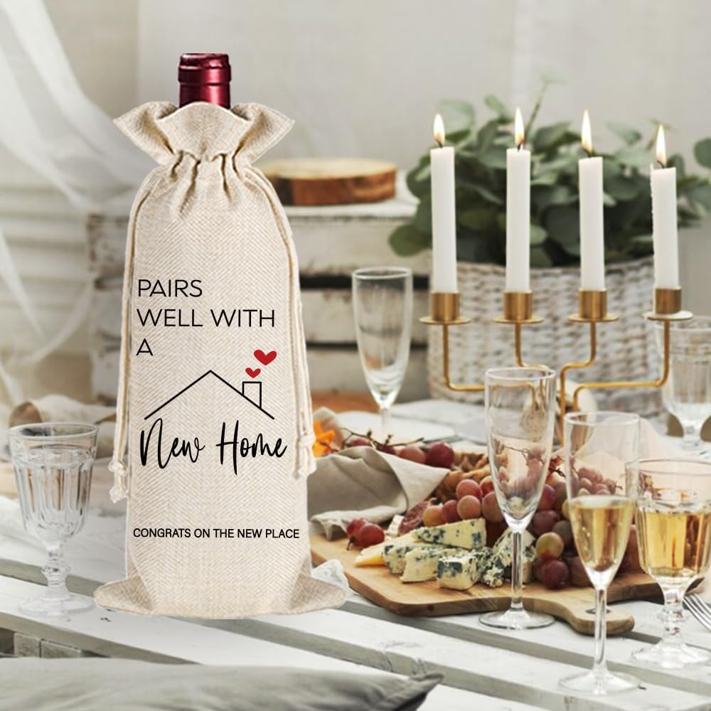 New Home Wine Bag Gifts for Homeowner, Housewarming Gifts New Home Closing Gifts for Buyers Owner, Realtor Gift to Clients for Women Men, New House Homeowner Wine Bag, Housewarming Party Decorations