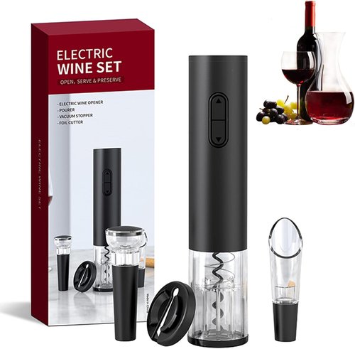 Electric Wine Opener Set, Battery Operated Wine Bottle Opener with Foil Cutter, Wine Pourer and Vacuum Stopper, Automatic Corkscrews for Wine Bottles Kit for Christmas Gift Home Kitchen Bar