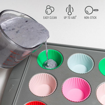 Tacken Silicone Cupcake Baking Cups - Heavy-Duty Non-Stick Liners | 24 Pack, Dishwasher Safe