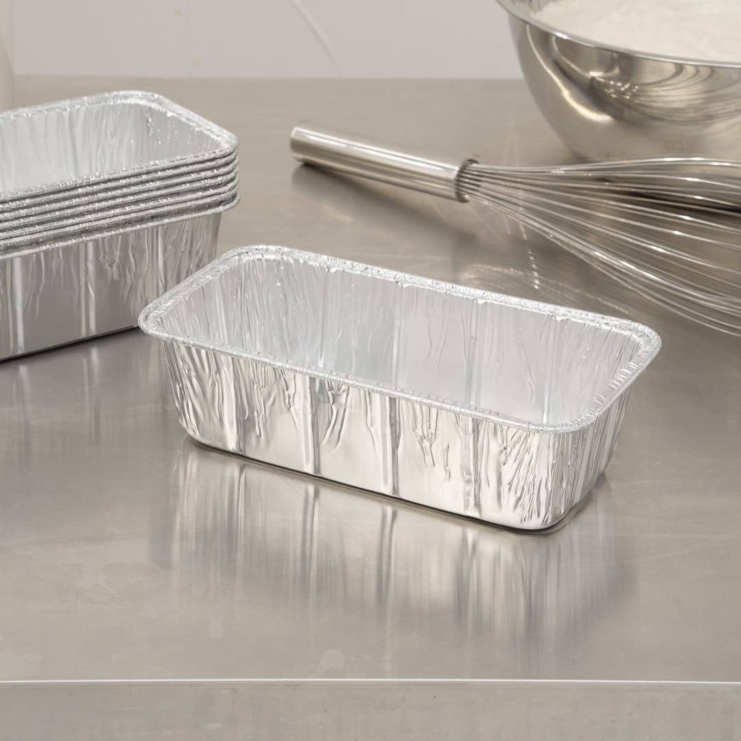 Restaurantware Pastry Tek 8.5 x 4.3 Inch Bread Pans 25 Oven-Ready Foil Pans - 2 LB Freezable Silver Aluminum Disposable Baking Pans Stackable For Meatloafs Banana Breads Or Pound Cakes